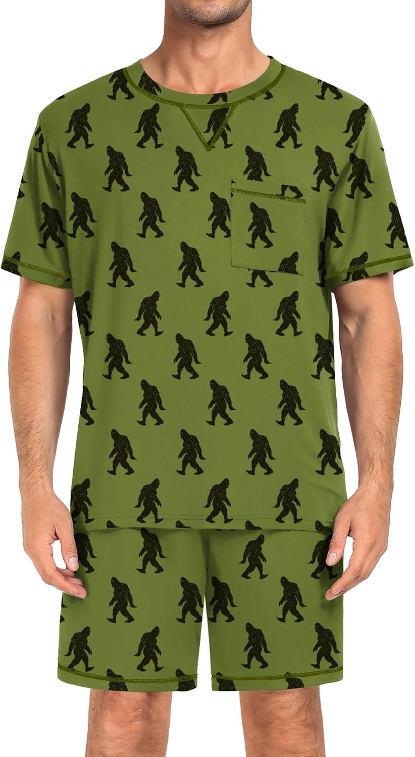 imageSWOMOG Men Modal Pajamas Set Comfy Sleepwear Short Sleeve Pjs Set Soft 2 Piece Lounge Set Cozy Nightwear with PocketsArmy Green Bigfoot