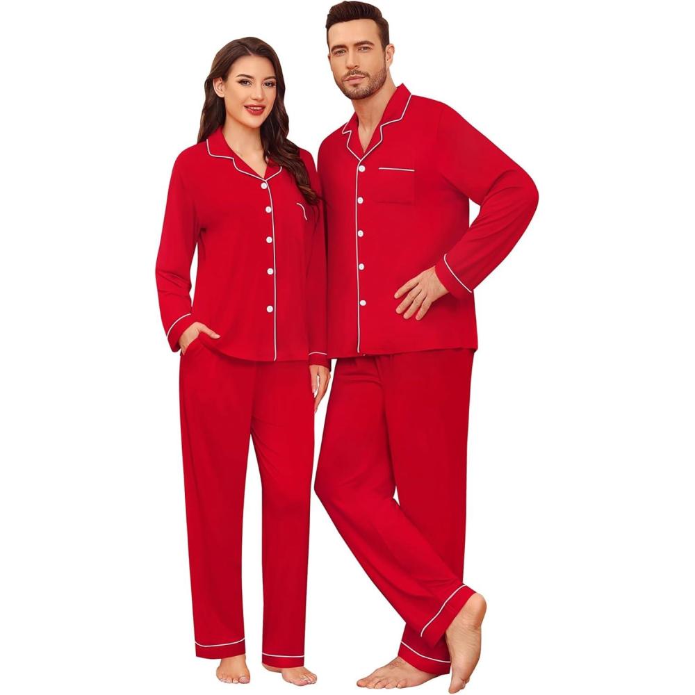 imageSWOMOG Matching Family Pajama Set Couple Christmas Printed Sleepwear Xmas Long Sleeve Lounge Set Men amp Women Pjs SetRed