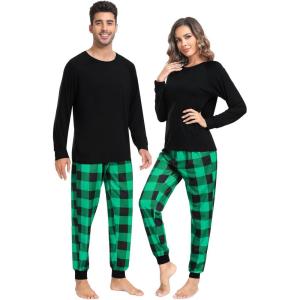 SWOMOG Family Christmas Pjs Matching Sets Christmas Pajamas for Family Xmas Jammies Set Christmas Holiday Sleepwear Women and Men Green Black Plaid X-Large
