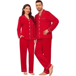 SWOMOG Matching Family Pajama Set Couple Christmas Printed Sleepwear Xmas Long Sleeve Lounge Set Men & Women Pjs Set(Red)