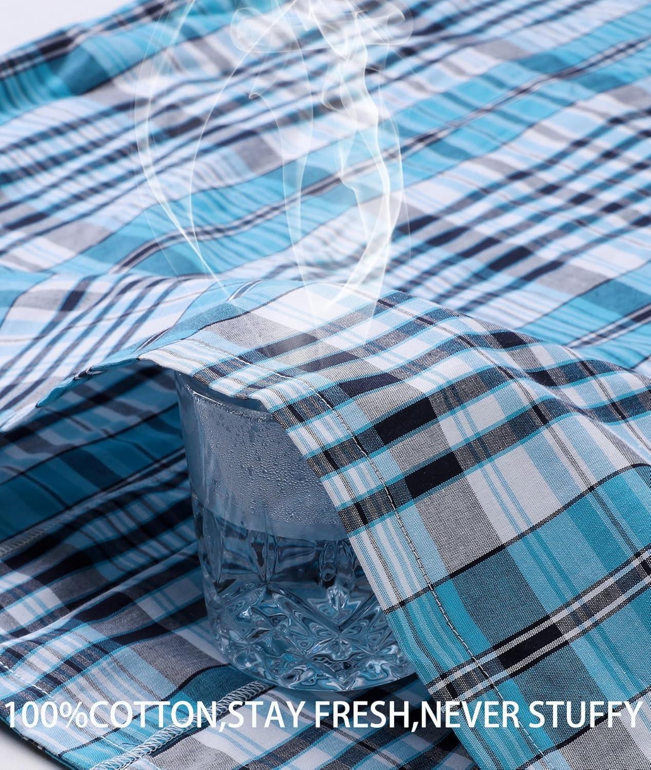 imageSWOMOG Mens 100 Cotton Pajama Set 2Pcs Button Down Pjs Set Short Sleeve Sleepwear with Pocket Soft Summer Stripe NightwearBlue Grey Plaid