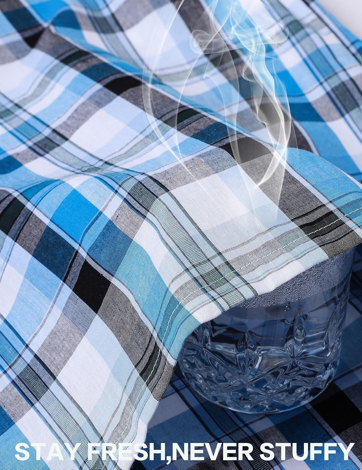 imageSWOMOG Mens 100 Cotton Pajama Set 2Pcs Button Down Pjs Set Short Sleeve Sleepwear with Pocket Soft Summer Stripe NightwearGrey Royal Blue Plaid