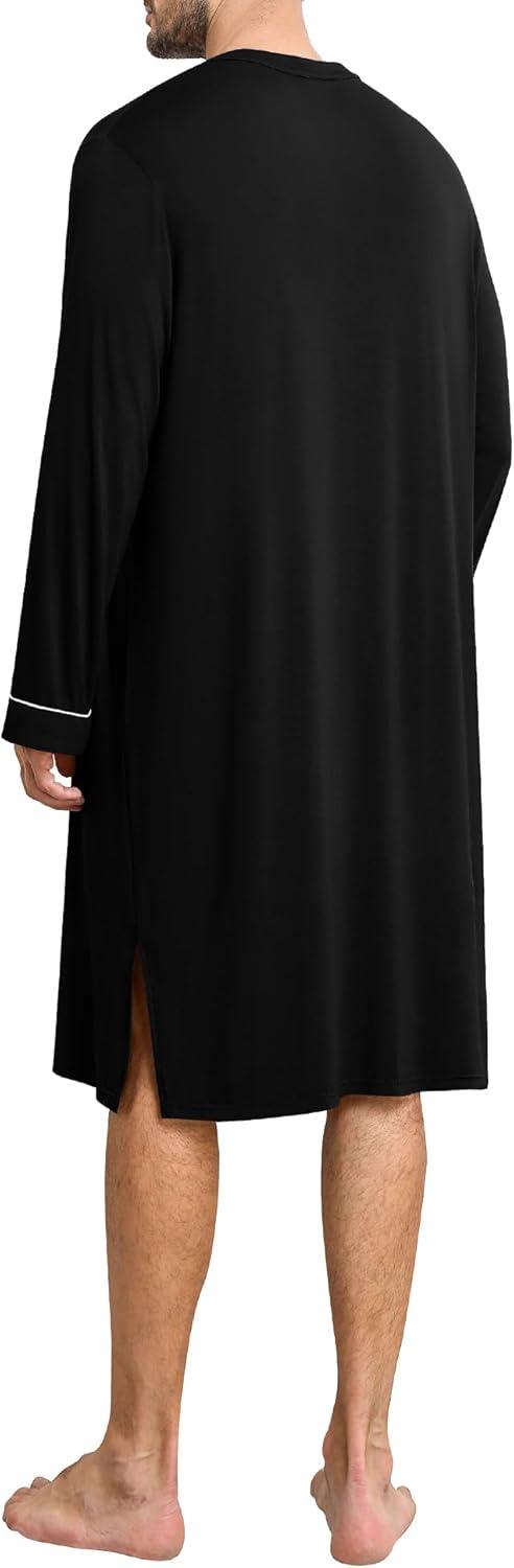 imageSWOMOG Mens Nightshirt Long Sleeve Nightgown Soft Loose Sleepwear Comfy Big amp Tall Henley Sleep Shirt for Sleeping SXXLBlack