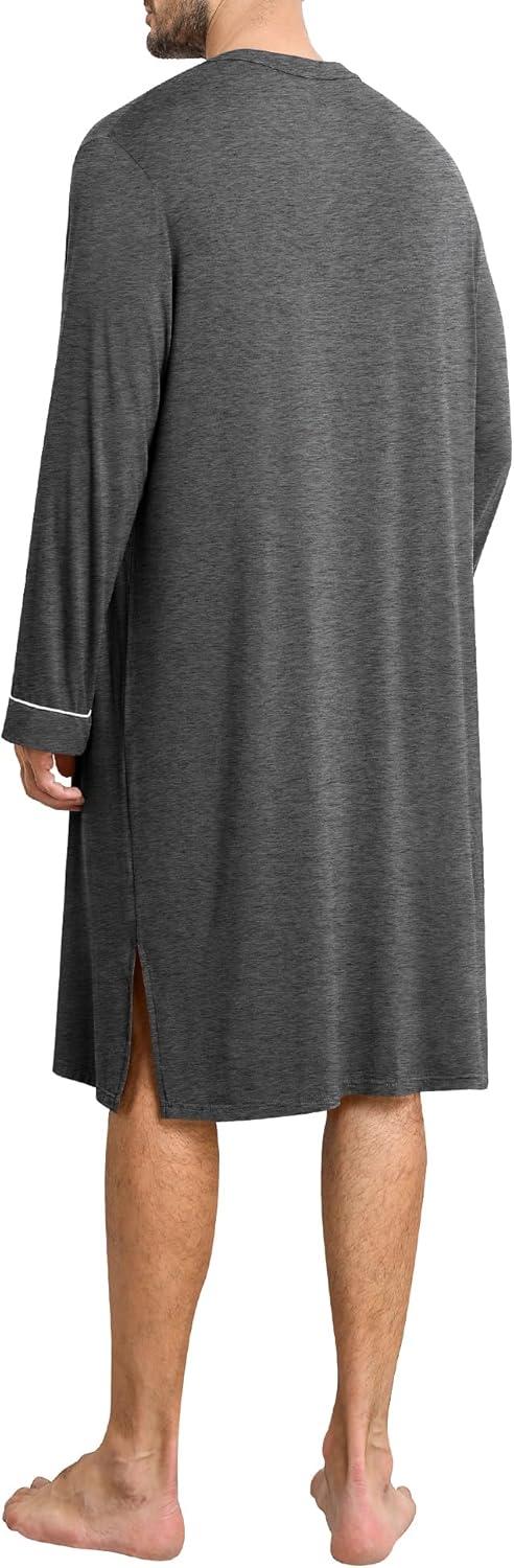 imageSWOMOG Mens Nightshirt Long Sleeve Nightgown Soft Loose Sleepwear Comfy Big amp Tall Henley Sleep Shirt for Sleeping SXXLDeep Grey