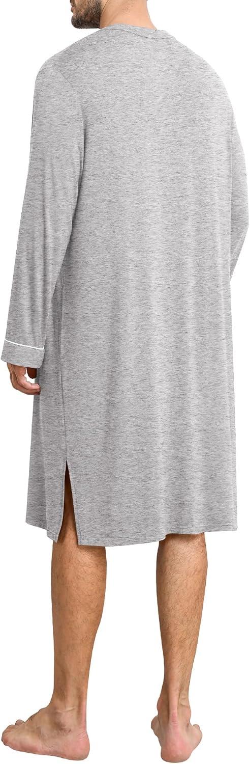 imageSWOMOG Mens Nightshirt Long Sleeve Nightgown Soft Loose Sleepwear Comfy Big amp Tall Henley Sleep Shirt for Sleeping SXXLGrey