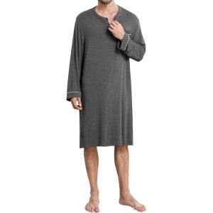 SWOMOG Men’s Nightshirt Long Sleeve Nightgown Soft Loose Sleepwear Comfy Big & Tall Henley Sleep Shirt for Sleeping S-XXL(Deep Grey)