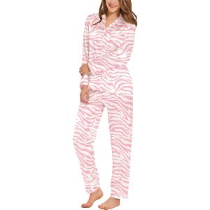 SWOMOG Womens Silk Satin Pajamas Set Long Sleeve Button Down Sleepwear 2 Piece Lounge Set Pj Set XS-3XL(Zebra Pattern)