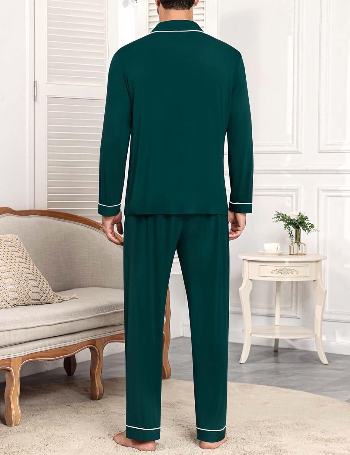 imageSWOMOG Men Pajamas Sets Long Sleeve Modal Sleepwear TwoPiece Soft PJs Sets Loungewear with Long PantsChristmas Green