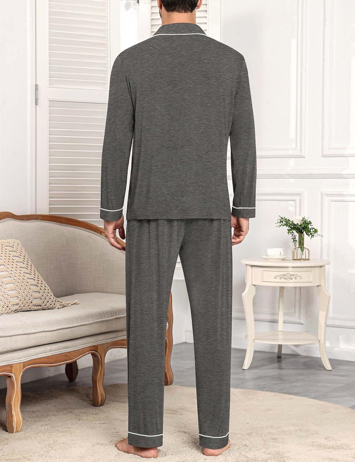 imageSWOMOG Men Pajamas Sets Long Sleeve Modal Sleepwear TwoPiece Soft PJs Sets Loungewear with Long PantsDark Gray