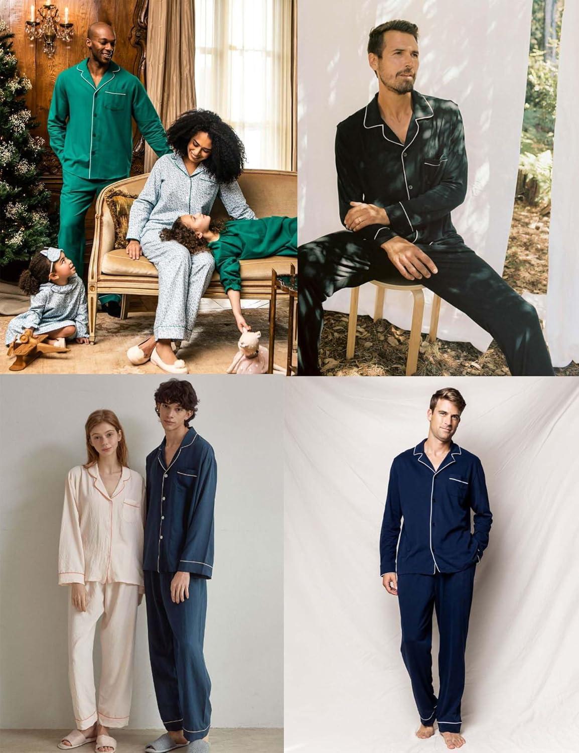 imageSWOMOG Men Pajamas Sets Long Sleeve Modal Sleepwear TwoPiece Soft PJs Sets Loungewear with Long PantsRed