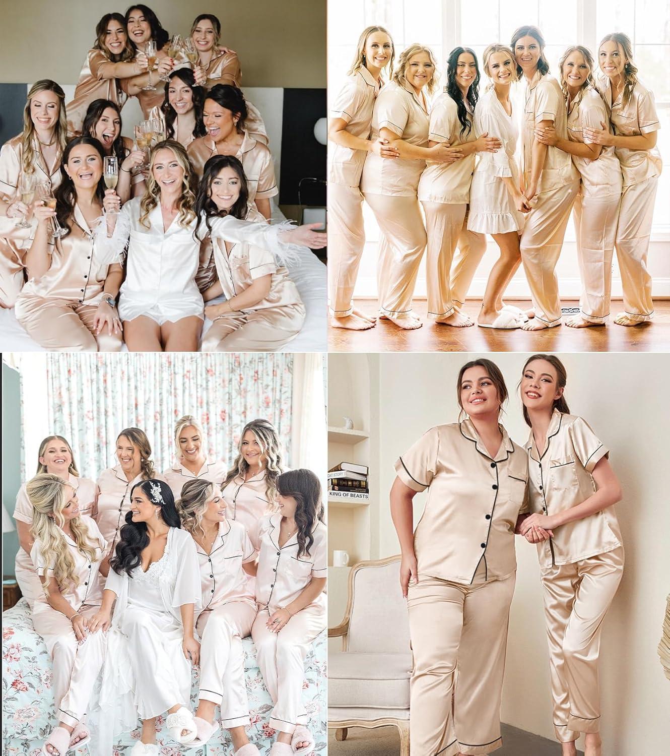 imageSWOMOG Womens Plus Size Pajamas Silk Satin Pajama Set Short Sleeve Shirt with FullLength Pants Pjs Sleepwear Set 18W26WChampagne