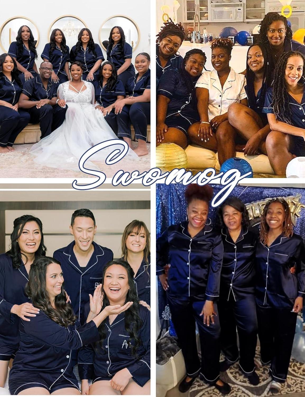 imageSWOMOG Womens Plus Size Pajamas Silk Satin Pajama Set Short Sleeve Shirt with FullLength Pants Pjs Sleepwear Set 18W26WDark Midnight Blue