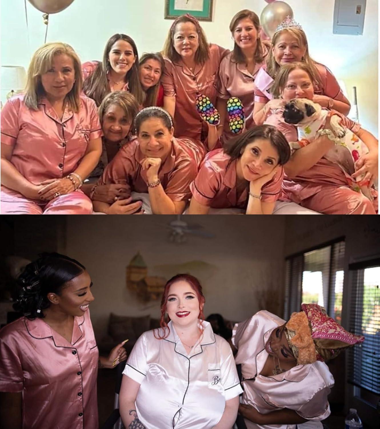 imageSWOMOG Womens Plus Size Pajamas Silk Satin Pajama Set Short Sleeve Shirt with FullLength Pants Pjs Sleepwear Set 18W26WMisty Rose