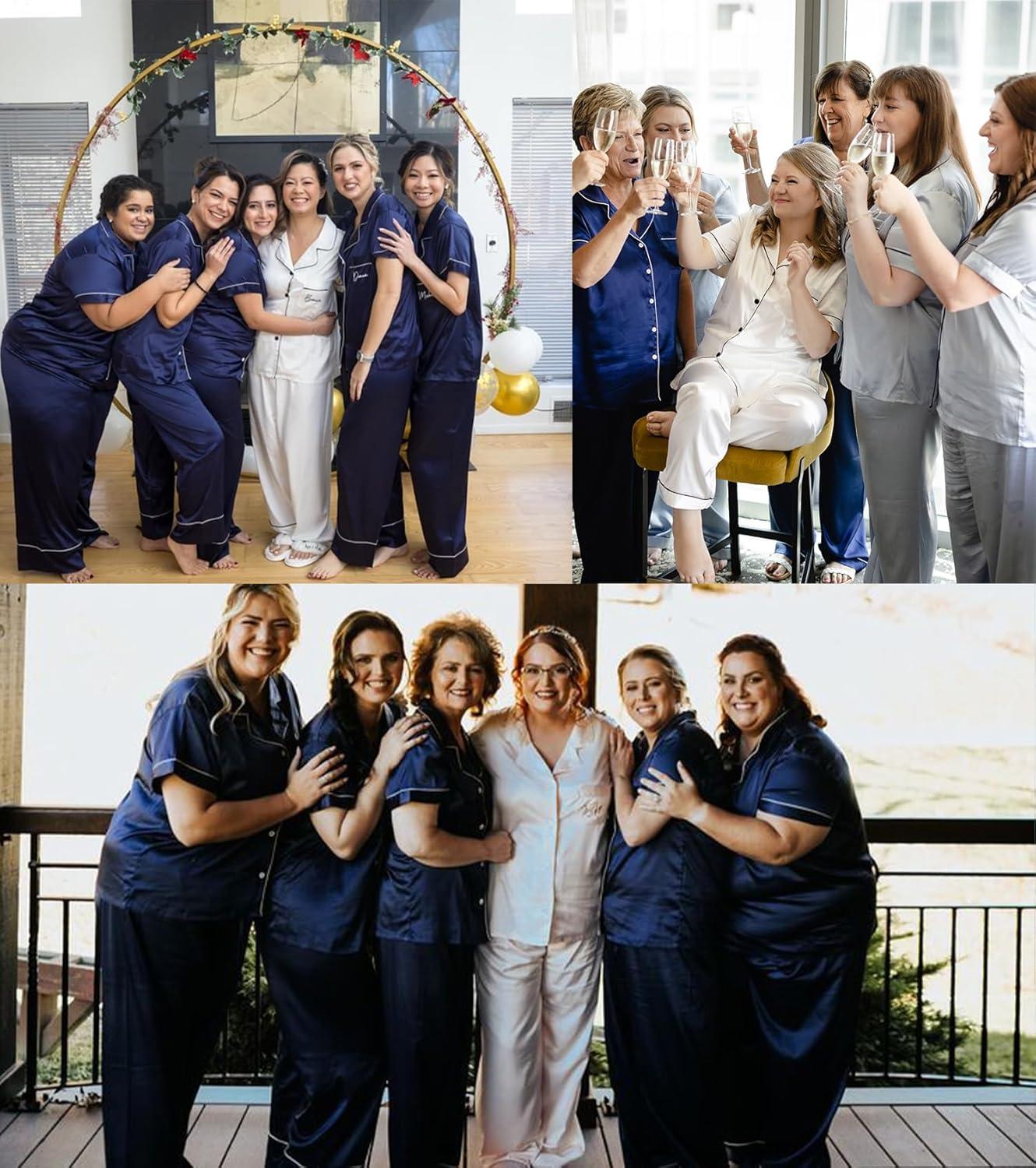 imageSWOMOG Womens Plus Size Pajamas Silk Satin Pajama Set Short Sleeve Shirt with FullLength Pants Pjs Sleepwear Set 18W26WNavy Blue
