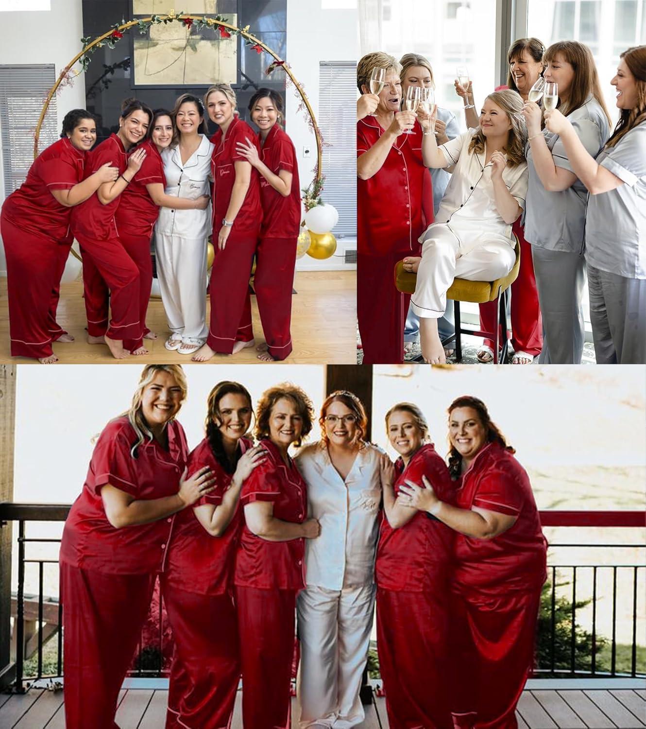 imageSWOMOG Womens Plus Size Pajamas Silk Satin Pajama Set Short Sleeve Shirt with FullLength Pants Pjs Sleepwear Set 18W26WReda
