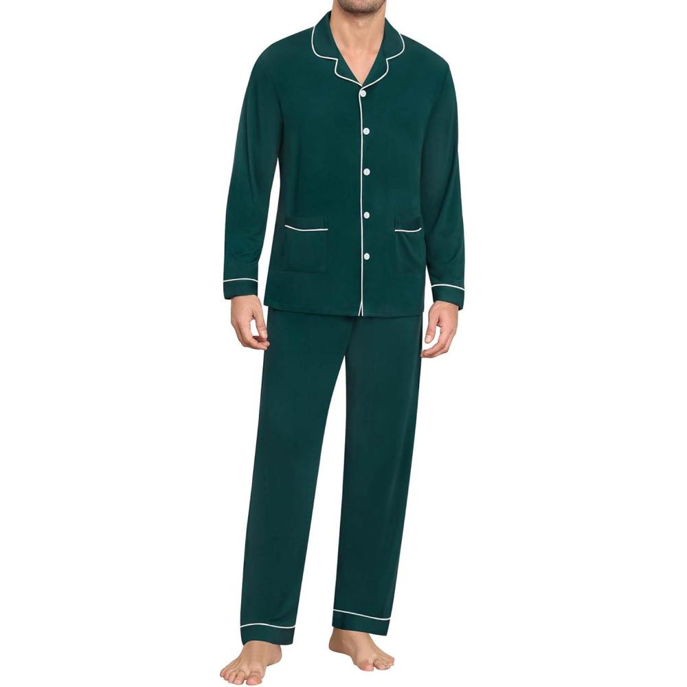 imageSWOMOG Men Pajamas Sets Long Sleeve Modal Sleepwear TwoPiece Soft PJs Sets Loungewear with Long PantsChristmas Green
