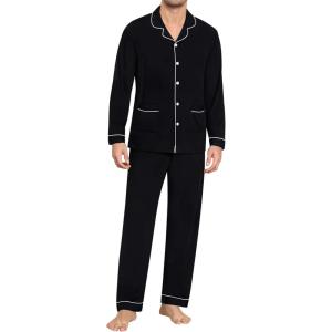SWOMOG Men Pajamas Sets Long Sleeve Modal Sleepwear Two-Piece Soft PJs Sets Loungewear with Long Pants(Black)
