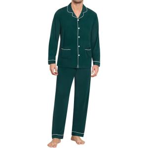 SWOMOG Men Pajamas Sets Long Sleeve Modal Sleepwear Two-Piece Soft PJs Sets Loungewear with Long Pants(Christmas Green)
