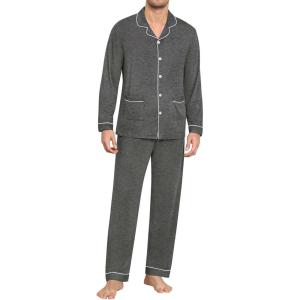SWOMOG Men Pajamas Sets Long Sleeve Modal Sleepwear Two-Piece Soft PJs Sets Loungewear with Long Pants(Dark Gray)