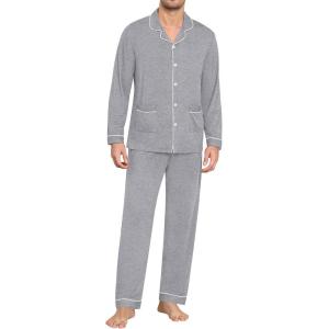 SWOMOG Men Pajamas Sets Long Sleeve Modal Sleepwear Two-Piece Soft PJs Sets Loungewear with Long Pants(Grey)