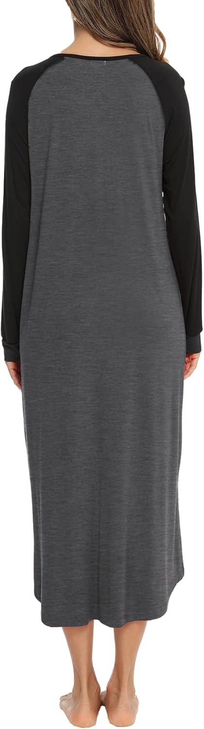 imageSWOMOG Womens Long Nightgowns Long Sleeve Nightshirt Soft Sleepwear Henley Nightdress Casual Calf Length Housecoat SXXLDeep Grey