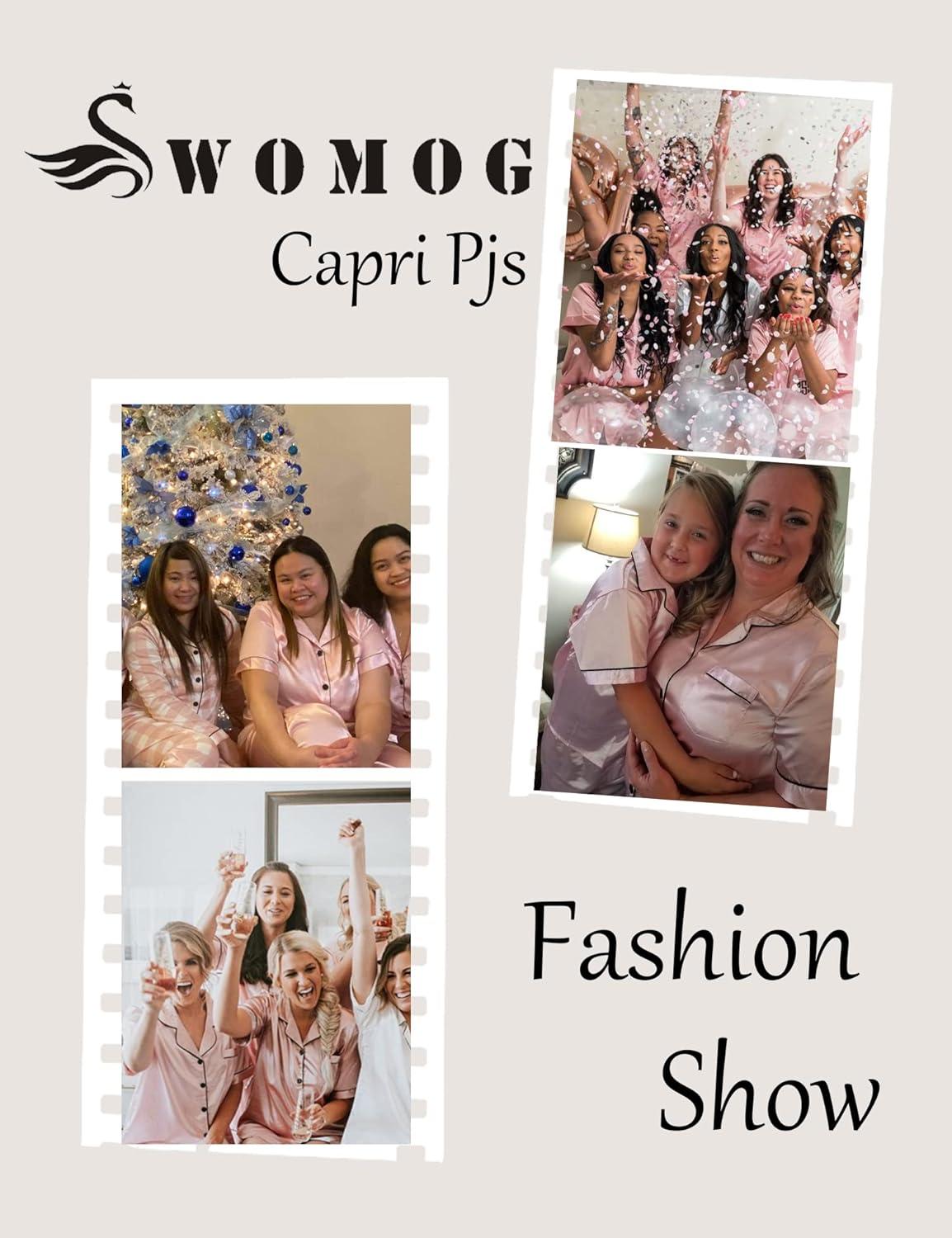 imageSWOMOG Satin Pajama Set Women Silk Pjs Set Short Sleeve 2 Piece Button Down Sleepwear Lounge SetsPink
