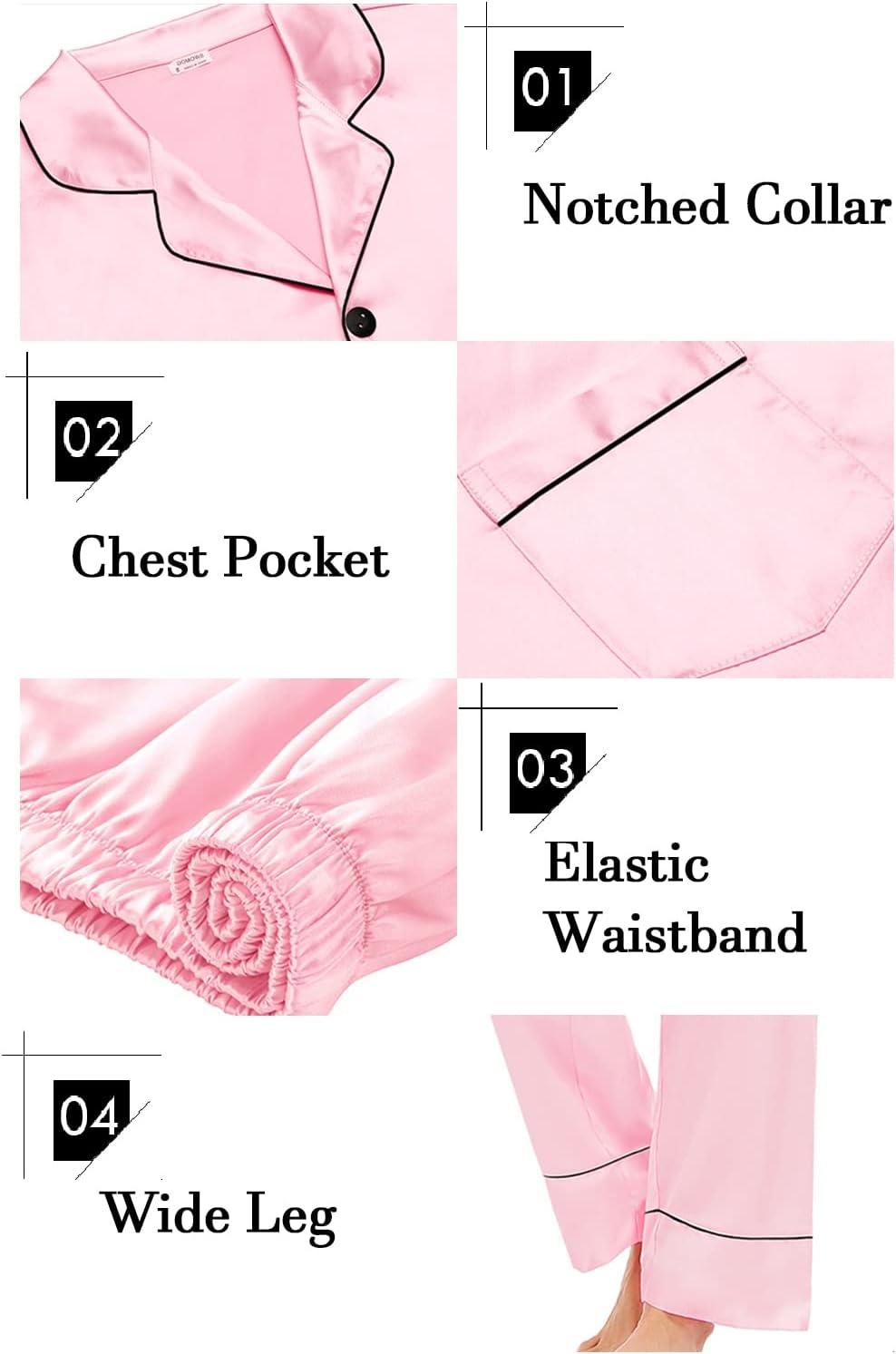 imageSWOMOG Womens Satin Pajamas Long Sleeve Sleepwear Silk Soft Button Down Loungewear Pjs Set SXXLPink