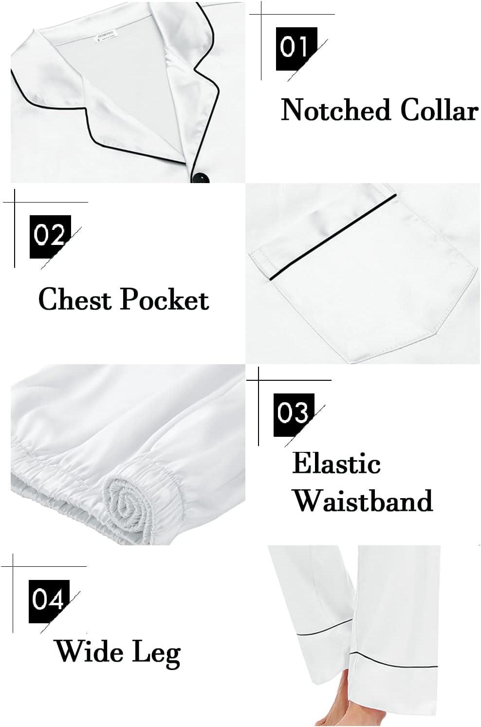 imageSWOMOG Womens Satin Pajamas Long Sleeve Sleepwear Silk Soft Button Down Loungewear Pjs Set SXXLWhite