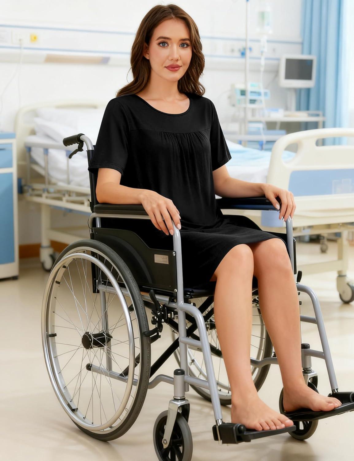 imageSWOMOG Hospital Gowns for Women Open Back Tear Away Post Surgery Dress Labor Delivery Nightgown Adaptive ClothingBlack