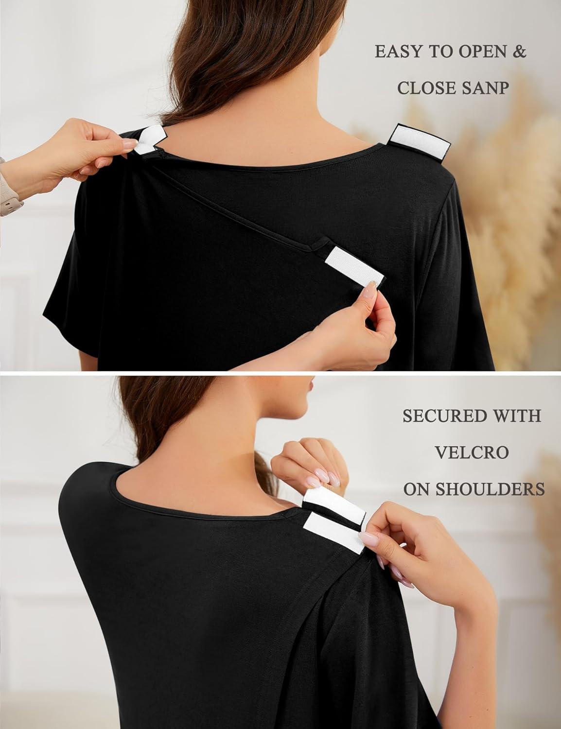 imageSWOMOG Hospital Gowns for Women Open Back Tear Away Post Surgery Dress Labor Delivery Nightgown Adaptive ClothingBlack