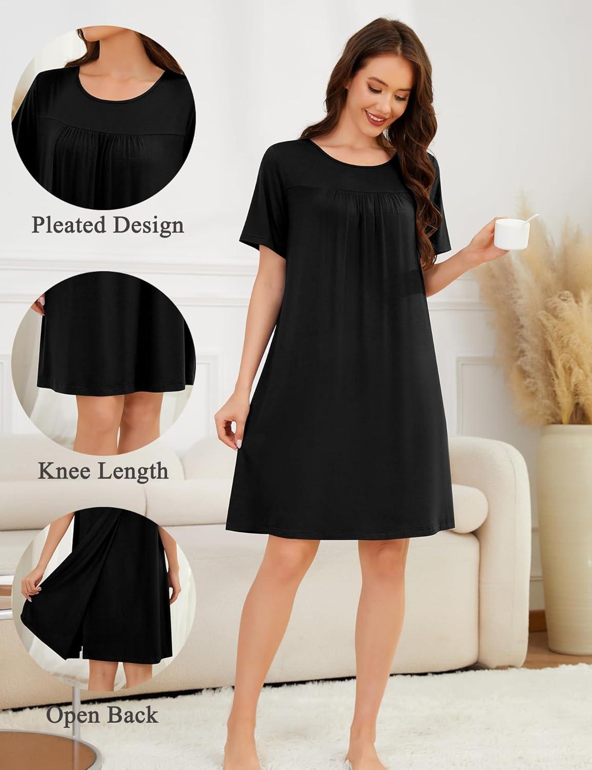 imageSWOMOG Hospital Gowns for Women Open Back Tear Away Post Surgery Dress Labor Delivery Nightgown Adaptive ClothingBlack