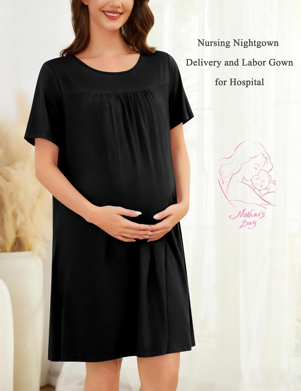 imageSWOMOG Hospital Gowns for Women Open Back Tear Away Post Surgery Dress Labor Delivery Nightgown Adaptive ClothingBlack