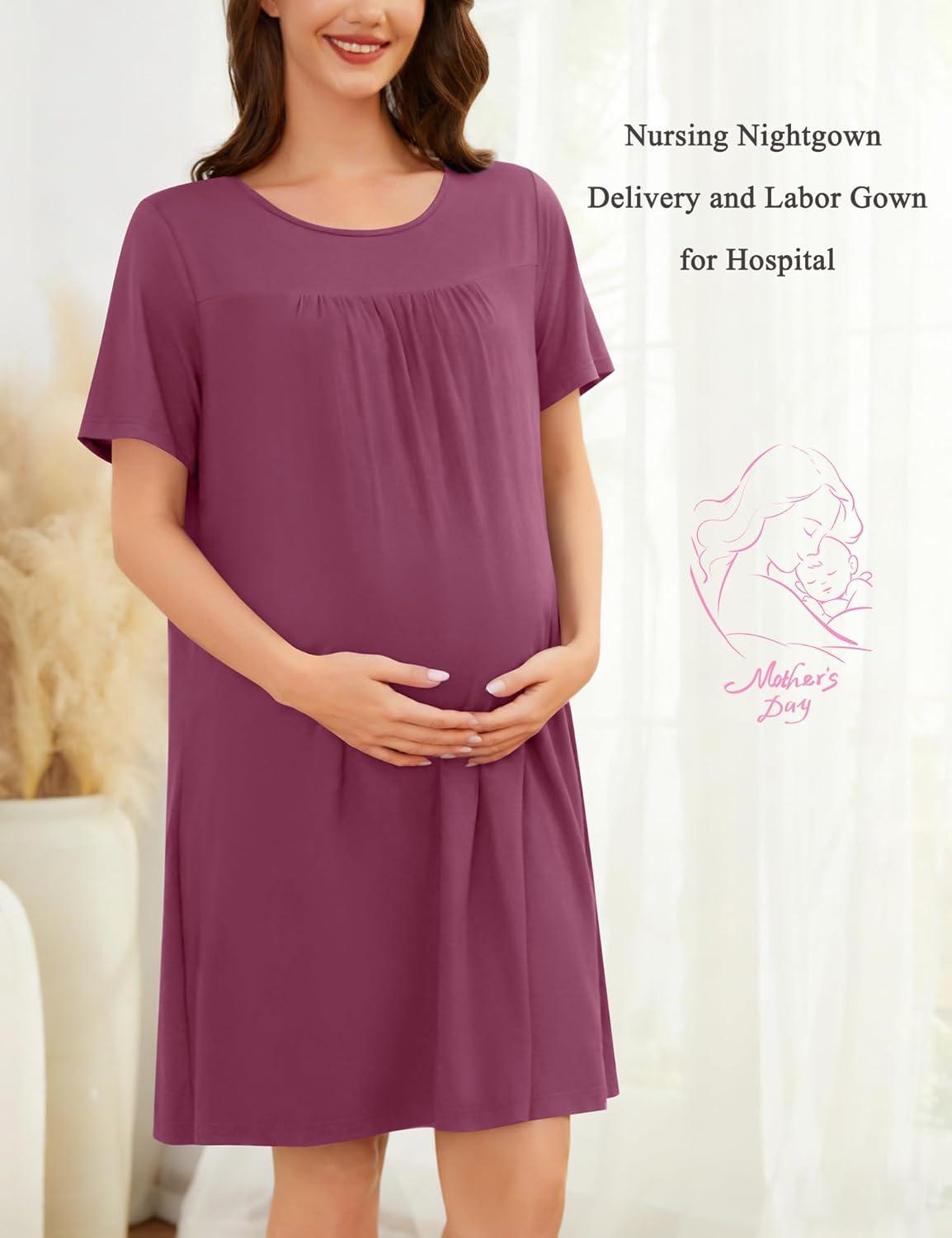 imageSWOMOG Hospital Gowns for Women Open Back Tear Away Post Surgery Dress Labor Delivery Nightgown Adaptive ClothingBurgundy Red