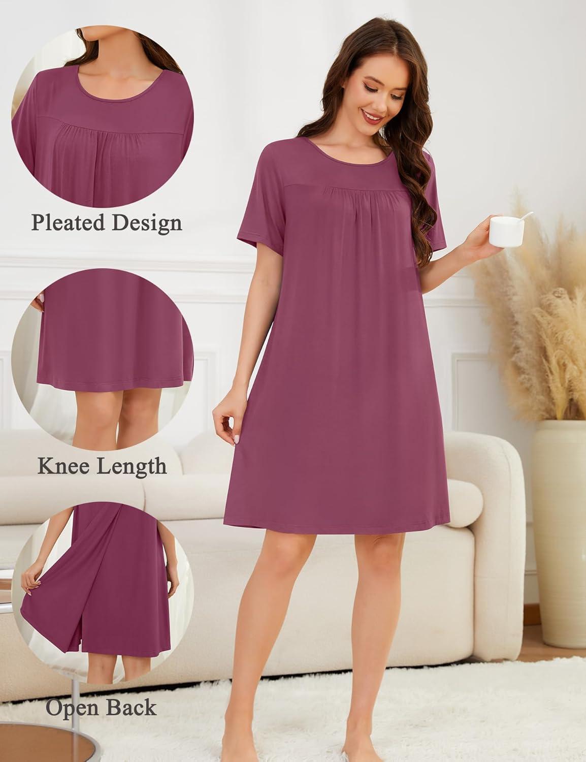 imageSWOMOG Hospital Gowns for Women Open Back Tear Away Post Surgery Dress Labor Delivery Nightgown Adaptive ClothingBurgundy Red
