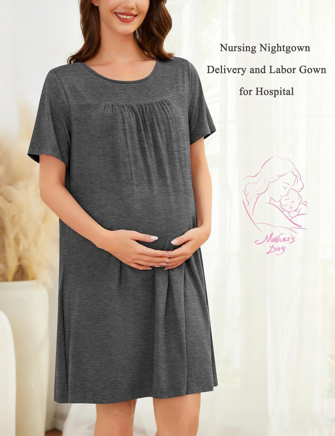 imageSWOMOG Hospital Gowns for Women Open Back Tear Away Post Surgery Dress Labor Delivery Nightgown Adaptive ClothingDeep Grey