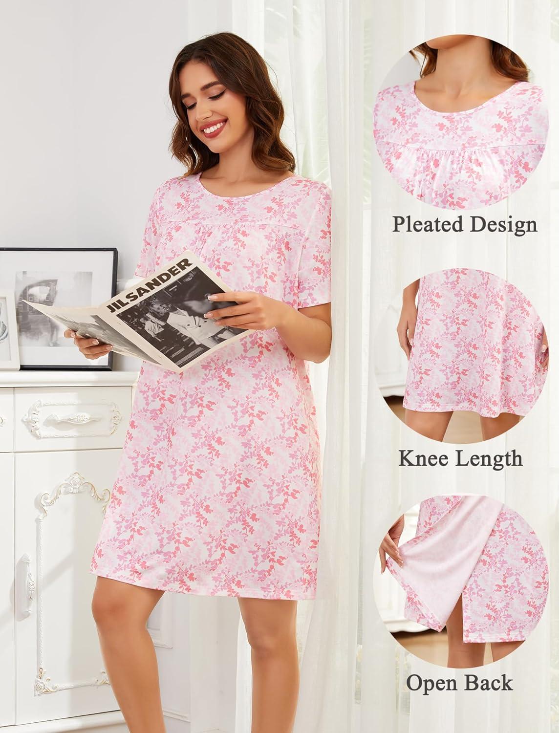 imageSWOMOG Hospital Gowns for Women Open Back Tear Away Post Surgery Dress Labor Delivery Nightgown Adaptive ClothingFloral Pink