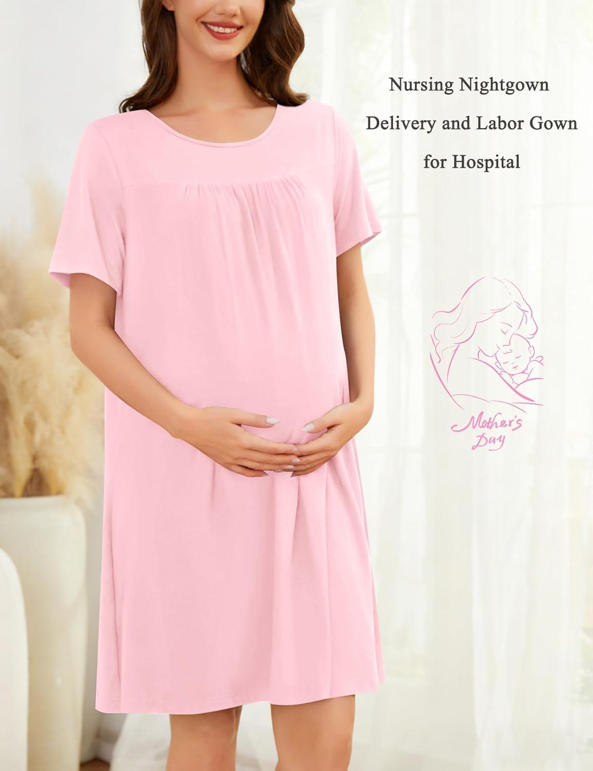 imageSWOMOG Hospital Gowns for Women Open Back Tear Away Post Surgery Dress Labor Delivery Nightgown Adaptive ClothingPink