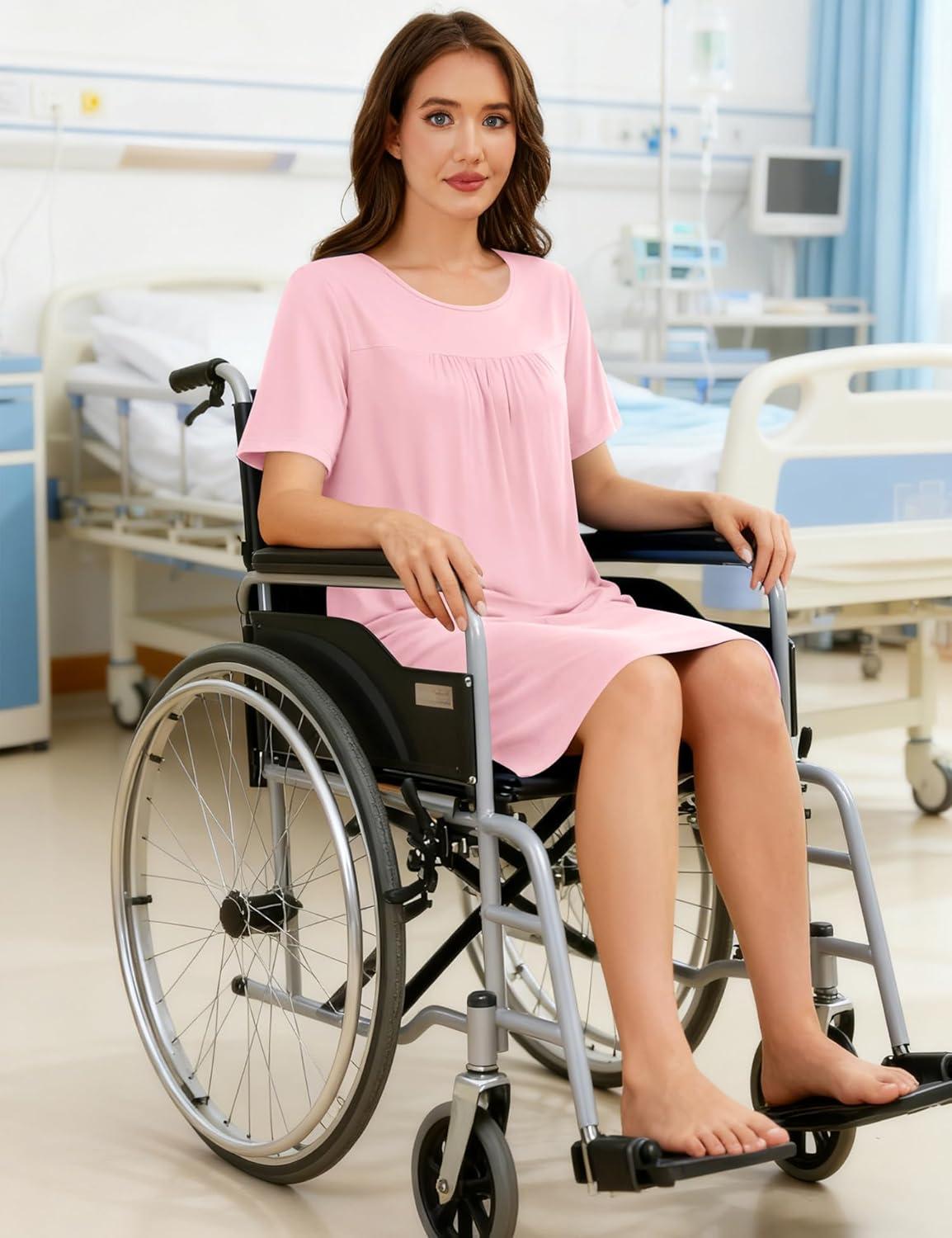 imageSWOMOG Hospital Gowns for Women Open Back Tear Away Post Surgery Dress Labor Delivery Nightgown Adaptive ClothingPink