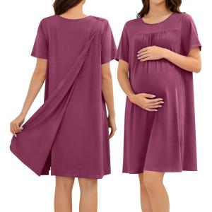SWOMOG Hospital Gowns for Women Open Back Tear Away Post Surgery Dress Labor Delivery Nightgown Adaptive Clothing(Burgundy Red)