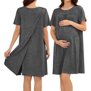 SWOMOG Hospital Gowns for Women Open Back Tear Away Post Surgery Dress Labor Delivery Nightgown Adaptive Clothing(Deep Grey)