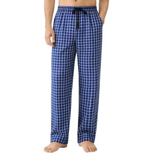 SWOMOG Men Cotton Pajama Pants 100% Cotton Lightweight Soft Plaid Striped Pj Trouser Bottoms Casual Lounge Pants with Pocket(Navy Blue Plaid)
