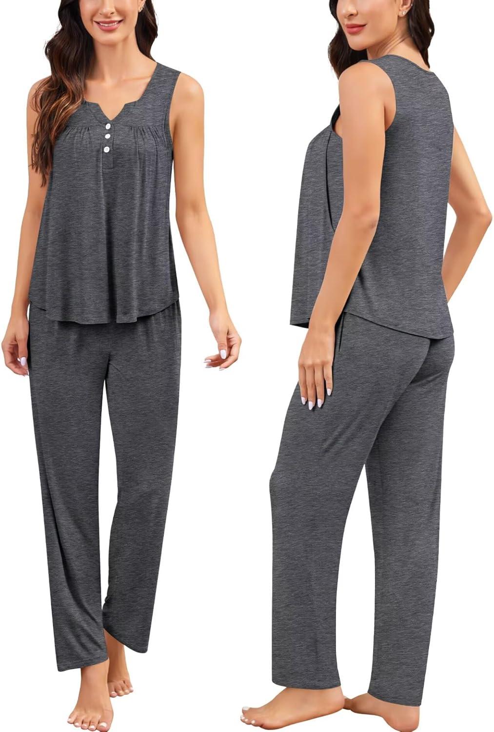 imageSWOMOG Maternity Nursing Pajamas Sets 3 PCS Women Postpartum Pajama Breastfeeding 3 in 1 Labor Delivery Button Pregnancy PjsDeep Grey