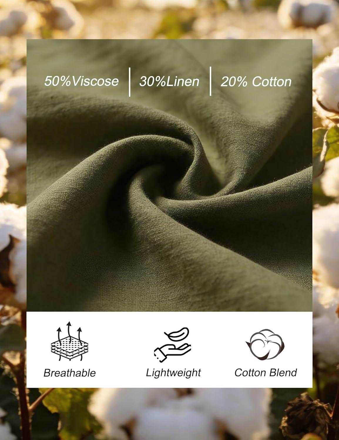 imageSWOMOG Mens Casual Cotton Linen Pants Drawstring Loose Fit Summer Beach Pants Lightweight Trousers with PocketsArmy Green