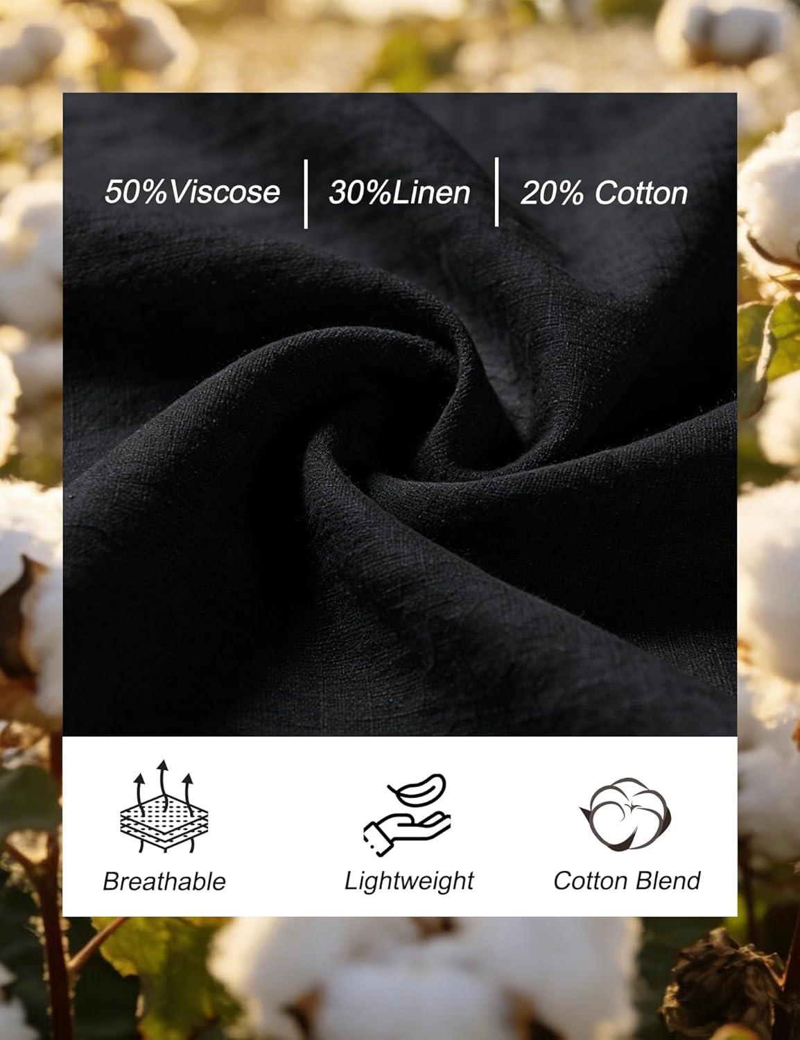 imageSWOMOG Mens Casual Cotton Linen Pants Drawstring Loose Fit Summer Beach Pants Lightweight Trousers with PocketsBlack