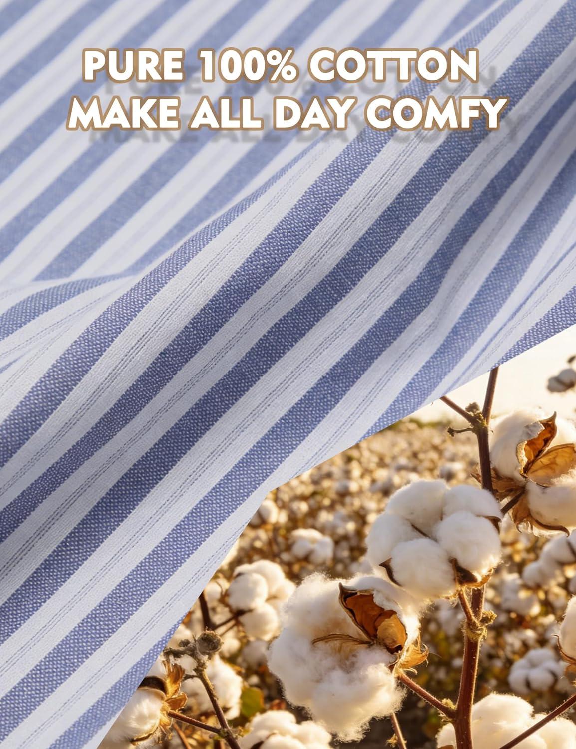 imageSWOMOG Mens Nightshirt 100 Cotton Button Down Nightwear Comfy Short Sleeve Nightgown for Sleeping Sleep Shirt SXXXLClassic Blue White Stripe