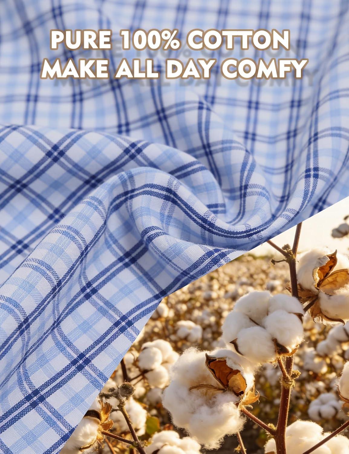 imageSWOMOG Mens Nightshirt 100 Cotton Button Down Nightwear Comfy Short Sleeve Nightgown for Sleeping Sleep Shirt SXXXLWhite Blue Plaid