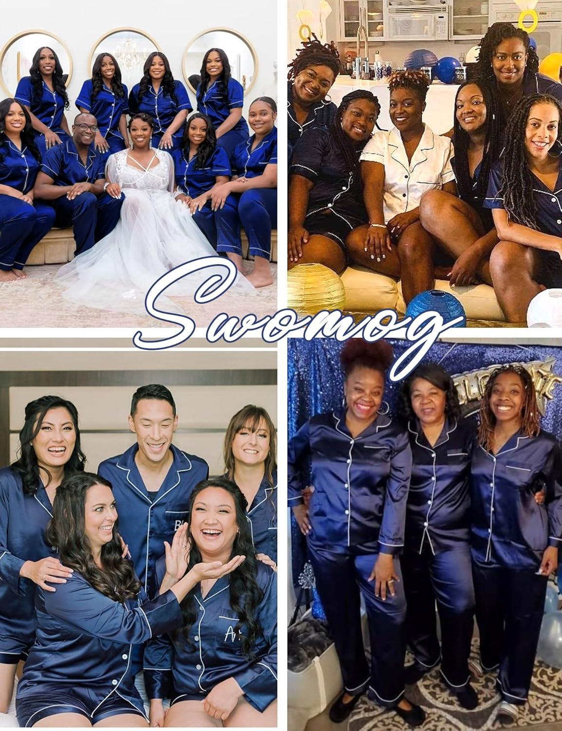imageSWOMOG Women Plus Size Pajama Set 4pcs Silk Satin Sleepwear Button Down Pjs Cami Shorts Set Loose Loungewear 16W26WMidnight Blue