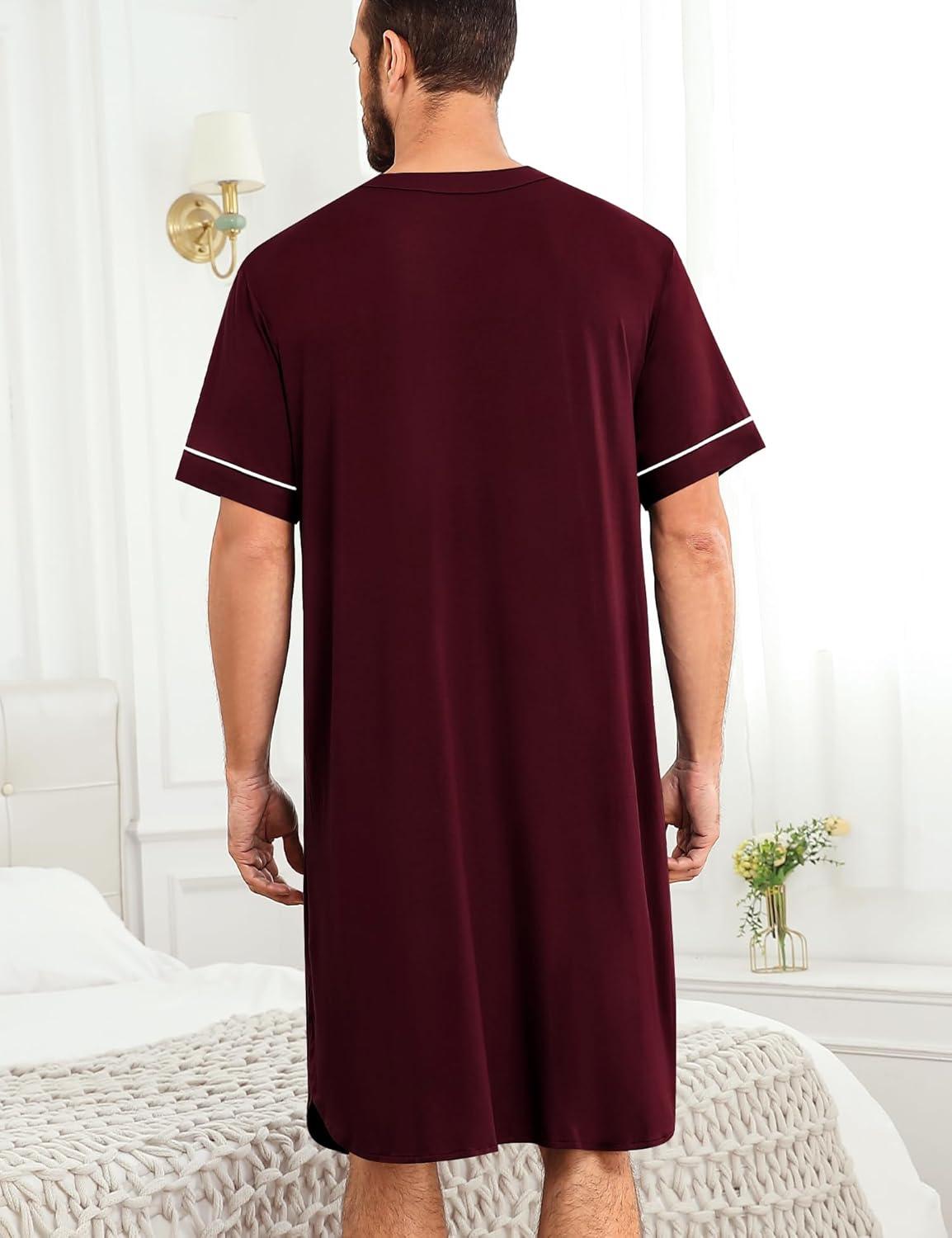 imageSWOMOG Mens Nightgown Short Sleeve Lounge Sleep Henley Shirt Pajama Big amp Tall Nightshirt Comfy Nightwear M3XLDeep Grape Purple