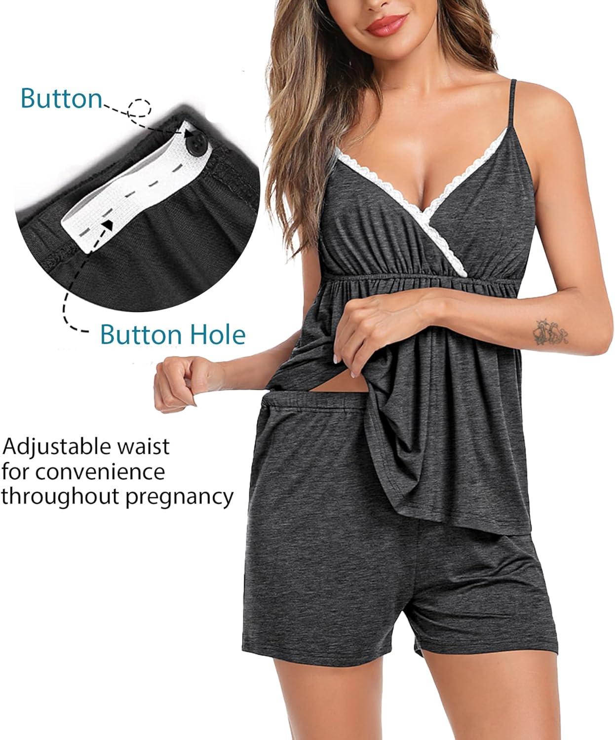 imageSWOMOG Womens Maternity Robe Set 3 Piece Nursing Pajamas for Breastfeeding 3 in 1 Labor Delivery Hospital Pregnancy Pjs GreyDeep Grey