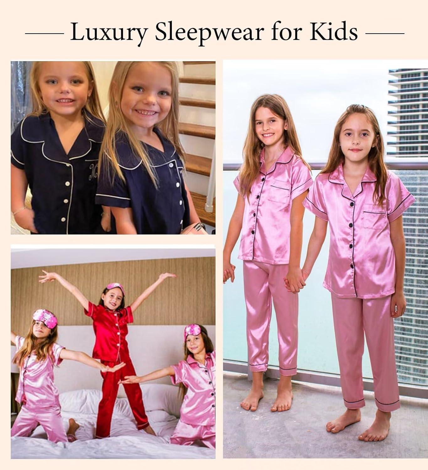 imageSWOMOG Girls Boys Silk Satin Pajamas Set ButtonDown TwoPiece PJs Lounge Sets with Long PantsLavender